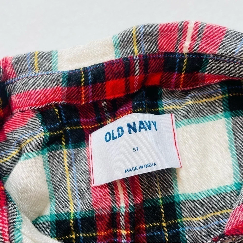 OLD Navy Plaid Button Down Flannel Tiered Dress in Red, Green & White